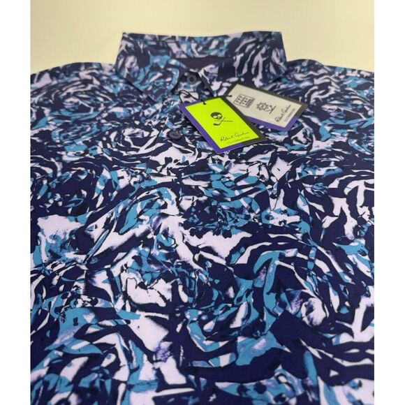 NWT Robert Graham Clubhouse Abstract Rose Golf Polo Shirt Purple LARGE $128 - Picture 8 of 8